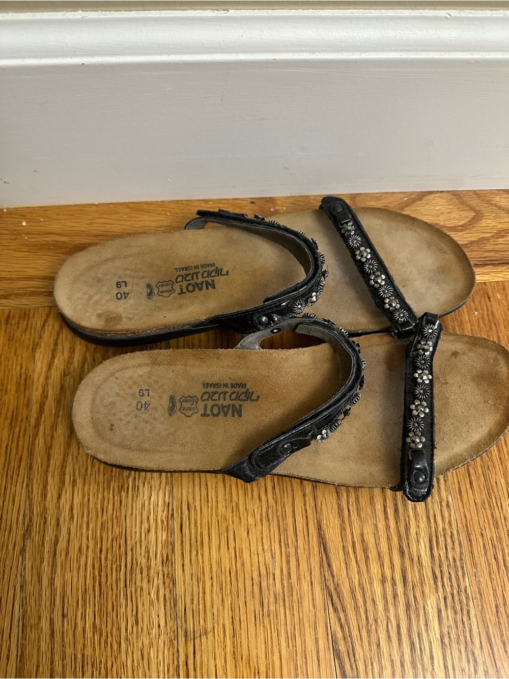 Naot Mona Leather Floral Jeweled Sandals- Black - Picture 6 of 14